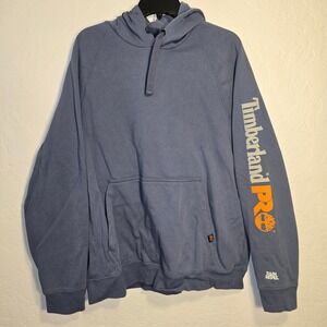 Timberland PRO Hoodie Large Mens Blue Rain Repel Sleeve Logo Workwear Sweatshirt